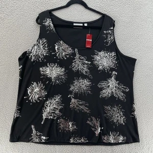 Avenue Plus Size Top Women 26/28 Black Silver Textured Floral Sequin Sleeveless - Picture 1 of 16