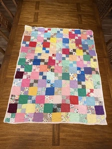 Trapunta coperta patchwork fatta a mano giro multicolore 32”x 40” - Foto 1 di 11