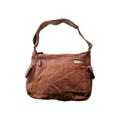 Vintage Fossil Voyages Crossbody Bag Brown Tan Ripstop Canvas Map Liner Shoulder - Image 1 of 4