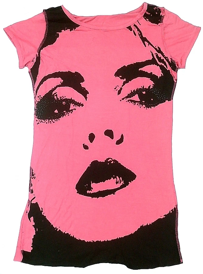 WoW Amplified Blondie Face Strass Eye's Pink Designer Tunic Club T-Shirt S 38 - Image 1 of 1