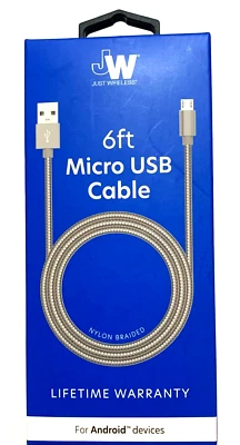 JW Just Wireless, Nylon Braided 6 Feet Micro USB Cable for Android Devices - Image 1 of 3