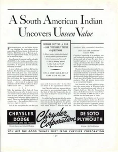 1936 Chrysler A South American Indian Covers estampado de colección auto publicitario - Imagen 1 de 2