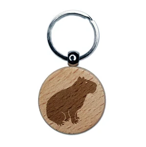 Capybara Nagetier Silhouette Gravierte Holz Runde Schlüsselanhänger Tag Charme - Bild 1 von 6