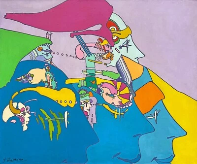 Peter Max "Intrincaciones de la mente" 1970 | Enorme pintura original | 48 x 58" Foto 1 de 4