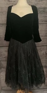 Belville Sasoon Vintage Size 12 Black Velvet Sequin Net Occasion Dress (CLRN) - Picture 1 of 19