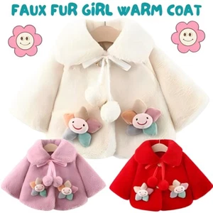 NEW GIRLS FAUX FUR BABY FLOWER CLOAK THICK WARM COAT PLUSH JACKET GIRL OUTERWEAR - Picture 1 of 23