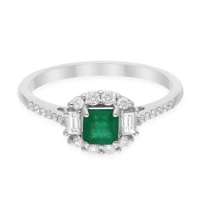 0.74 TCW Quadratisch Sambianischer Smaragd Si / H Rund Baguette Diamantring 18k - Bild 1 von 4