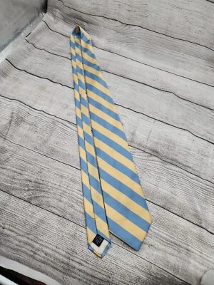 Breuer Necktie Tie Silk Yellow Blue Striped Made in France 58" - Image 1 of 4
