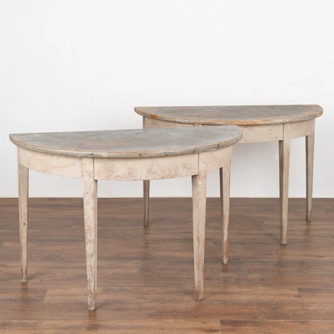 Pair, Gray Painted Demi Lune Side Tables Consoles, Sweden circa 1860-80 Cover