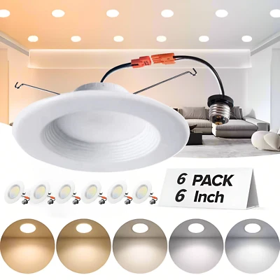 WYZM Recessed LED Retrofit Light, 6 Inch, Baffle, 12Watt, Selectable 5CCT, Dimmable