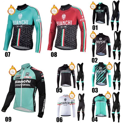 Maillot Cycliste Hommes Fleece Bianchi Long Sleeve Padded Pants 3 Rear Pockets