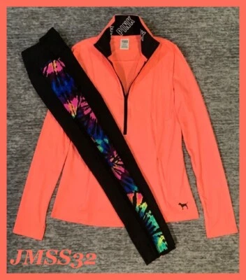 Victoria's Secret Pink Ultimate Pullover + Leggings Set Tropical Punch Black L  - Image 1 of 4