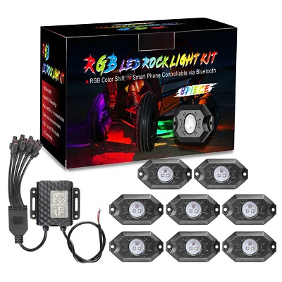 For Polaris RZR XP 4 1000 Turbo RZR 900 8x RGB LED Rock Lights Offroad Underglow - Image 1 of 4