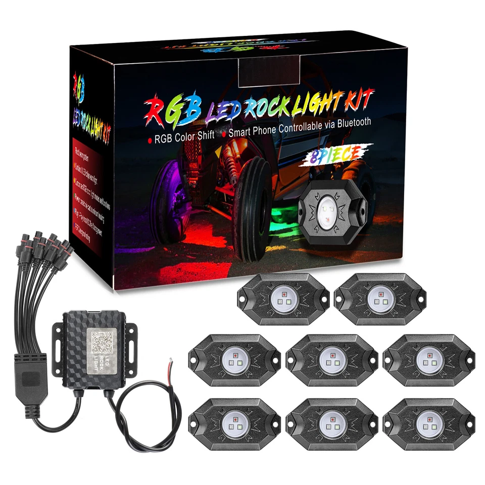 Para Polaris RZR XP 4 1000 Turbo RZR 900 8x RGB LED luzes de rocha offroad Underglow - Imagem 1 de 4