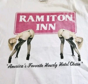 Vintage 90s RamItOn Inn Naked Women Strippers Novelty T Shirt Parody Large - Picture 1 of 8