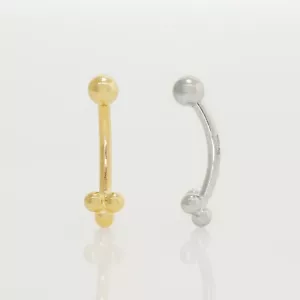 14K Real Solid Gold Floral Trinity Curved Barbell Earring Eyebrow Piercing 16G - Picture 1 of 6