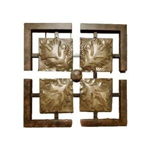 Vintage Metal Decor Square Leaf Design Wall Plaque 12"x 12" Decorative Hanging - Picture 1 of 4