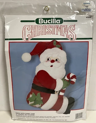 Vintage Bucilla Santa w/ Candy Cane Felt Stocking Kit Sequins Beads SEALED 1990 - Image 1 of 2