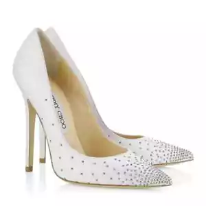 JIMMY CHOO Tacones Anouk Blanco Napa Cuero Plateado Zapatos 40 / 9.5 - 10 - Imagen 1 de 11