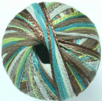 Mondial FANTASY #945 Lime Aqua Brown White Thick Thin Lace to Sport Yarn Skein - Image 1 of 4