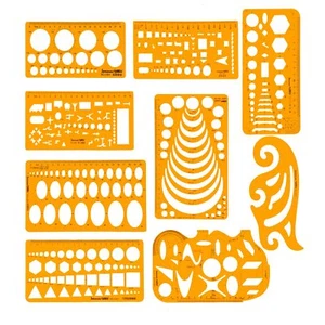 9 PCS Geometric Drawings Templates Drafting Stencils Measuring Tools Plastic ... - Picture 1 of 7