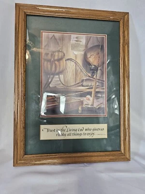 R.F. Arte de pared escena de pesca Harnett en marco de madera Foto 1 de 4