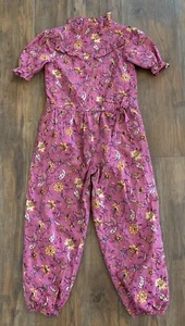 Janie and Jack Pink Violet Floral Ruffle Jumpsuit Cotton Pockets Puff Sleeves 7 - Picture 1 of 19