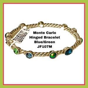BRIGHTON MONTE CARLO Hinged BANGLE Bracelet Green & Blue Crystals JF107M NWT  - Picture 1 of 9