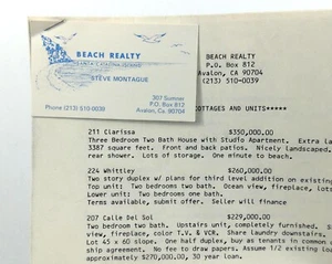 Vintage BEACH IMALTY Cottages Eigentumswohnungen viele PREISLISTE Avalon Catalina Island CA - Bild 1 von 4