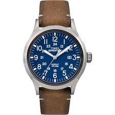 Timex Tw4B01800, Men's "Expedition" Brown Leather Watch, Scout, Indiglo, Date