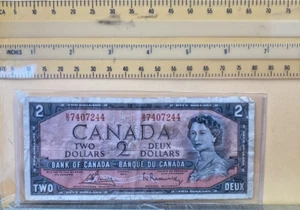 1954 BANK OF CANADA TWO DOLLARS $2 BANK NOTE OTTAWA B/G 7407244 - Picture 1 of 7