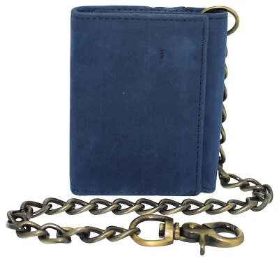 Cartera de cuero azul para hombre motociclista triple cadena larga camionero motociclista Foto 1 de 4