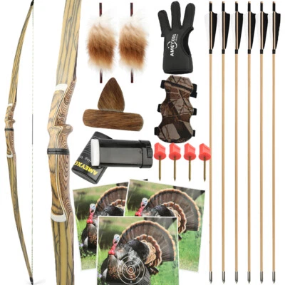 60" 62" 64" Longbow Takedown 20-50lbs Wood Riser Traditional Bow Archery Hunting - Image 1 of 4