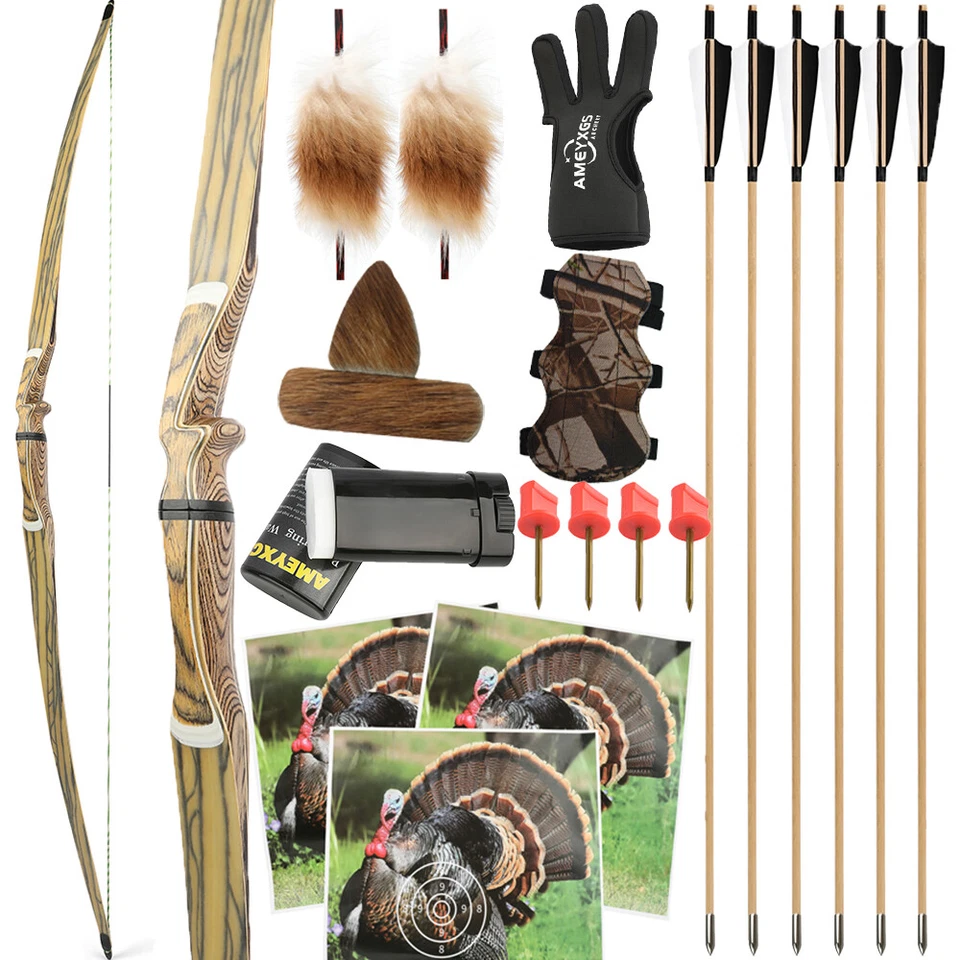 60" 62" 64" Longbow Takedown 20-50lbs Wood Riser Traditional Bow Archery Hunting - Image 1 of 4