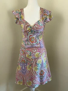 Paul and Joe Sister Silk Floral Print Dress V Neck Ruffle Sleeve Small M Pink - Picture 1 of 11