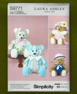 Easy to Sew Plush Bears plus Clothing & Hat Sewing Pattern (20") Simplicity 9771 - Image 1 of 4