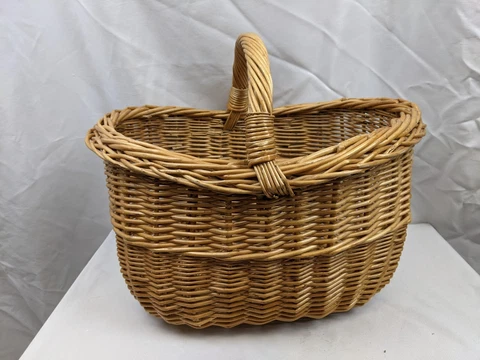 Vintage Wicker Shopping Basket With Handle Woven Traditional Storage Trug Picnic Cover