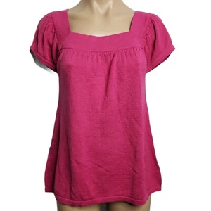 Pink Thin Knit Square Neckline Short Sleeve Sweater Size M Design History - Picture 1 of 9
