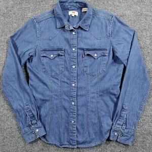 Levis Denim Shirt Women S Blue Western Pearl Snap Cotton Cowgirl Jean 13159 - Picture 1 of 8