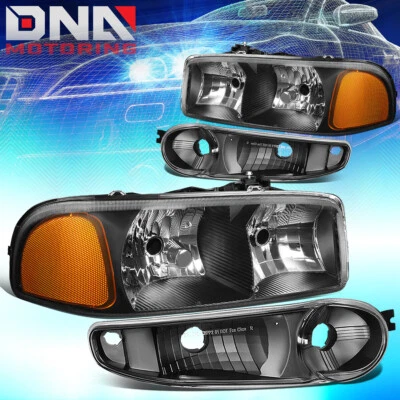 PARA 2001-2007 GMC SIERRA/YUKON FAROL DE DIREÇÃO DENALI + LÂMPADA PARA-CHOQUE PRETO/ÂMBAR - Imagem 1 de 4
