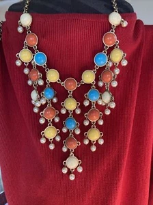 Statement Necklace Yellow and Orange, White 16” - Picture 1 of 4