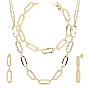 Juego de collar, pulsera y pendientes italianos de eslabones con clip de papel de oro amarillo de 14k 23,4 g - Imagen 1 de 7