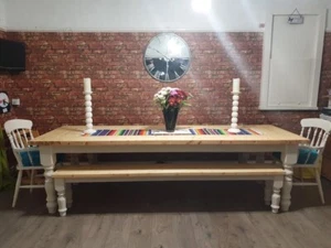 8ft farmhouse table And Bench Set - Picture 1 of 6