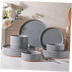 Ceramic Dinnerware Set for 4 | Speckled Stoneware Service for 4 Modern-Gray - Picture 1 of 7