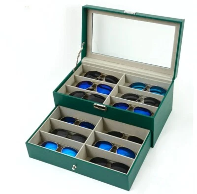 Leather Sunglasses Glasses Storage Case Display Shop Box 12 Grids UK Seller - Image 1 of 3