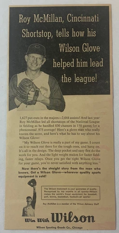 1957 Wilson baseball glove ad ~ ROY McMILLAN Cincinnati Reds Cover