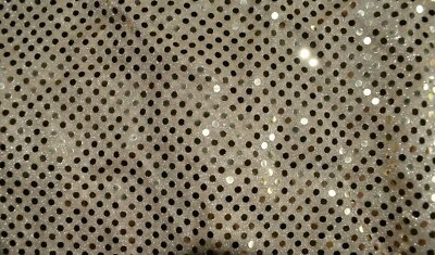 GOLD SEQUINS 3MM  ON TAN  METALLIC  POLYESTER FABRIC 48X43 INCHES - Image 1 of 2