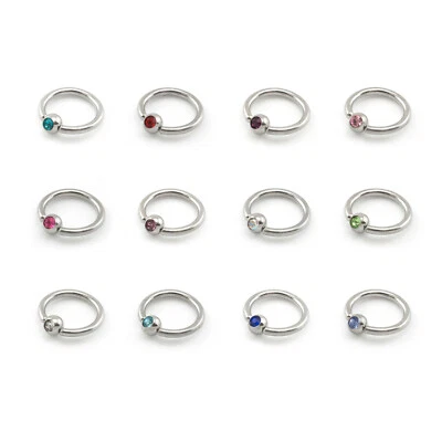 BCR with CRYSTAL GEMS Ball Closure Captive Ring, Lip Nose Ear Tragus Septum ring - Image 1 of 4