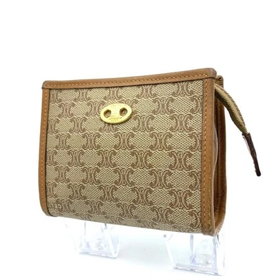 Bolsa cosmética de couro PVC logotipo ouro macadame mini estojo moeda CELINE - Imagem 1 de 4