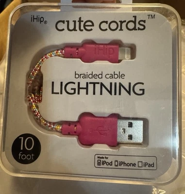 NUEVO EN CAJA iHip Lindos Cables Cable Trenzado Alta Velocidad USB Sincronización y Cable de Carga 10 Pies Rosa Foto 1 de 4